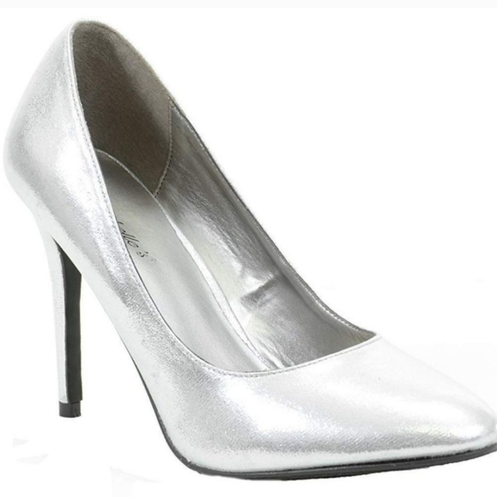 *New Silver Metallic Pointy Toe Single Sole Women's Pump